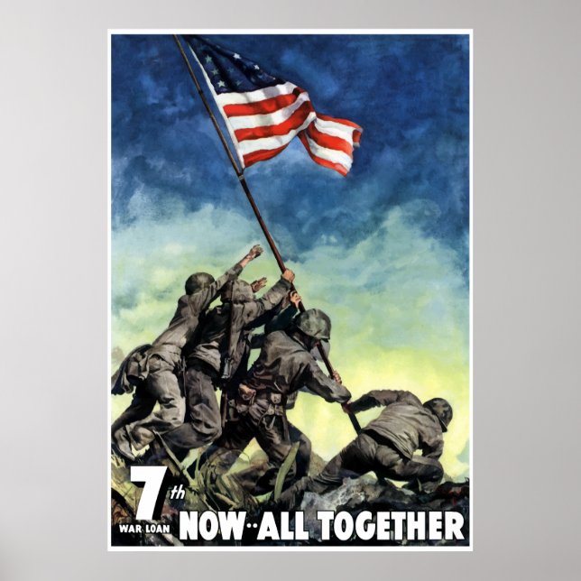 Poster Levantamento Da Bandeira Em Iwo Jima — Fronteira (Frente)