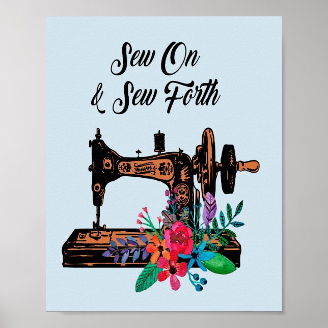 Poster Leve Na Vintage Sewing Machine & Floral (Frente)