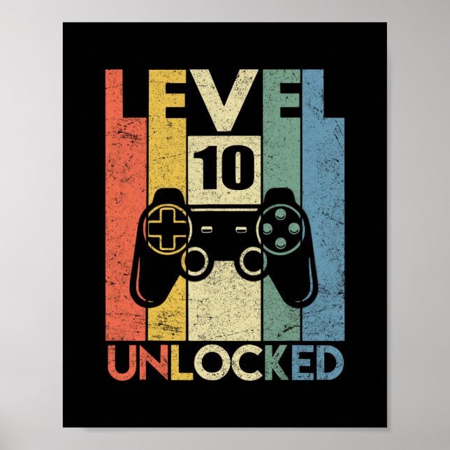 Poster Level 10 Unlocked Funny Video Gamer 10th Birthday  (Frente)