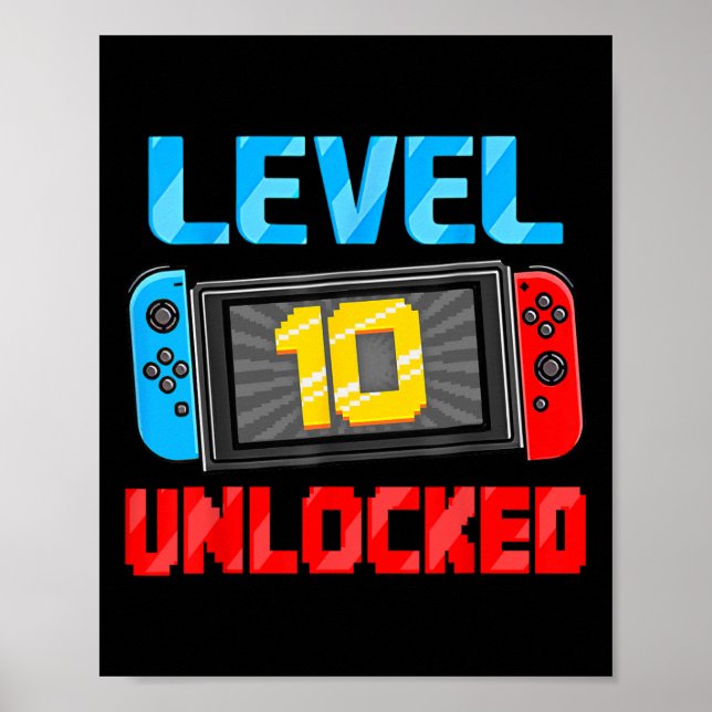 Poster Level 10 Unlocked Gamer 10th Birthday Gift Video G (Frente)