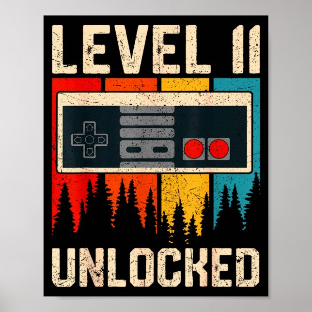 Poster Level 11 Unlocked Video Game Controller Birthday M (Frente)