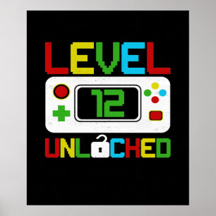 Poster Level 12 Unlocked Video Game 10th Birthday Gift