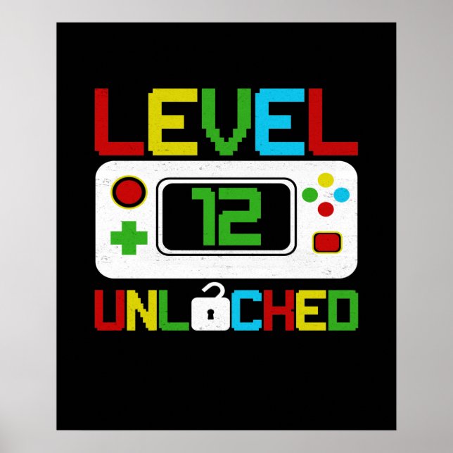 Poster Level 12 Unlocked Video Game 10th Birthday Gift (Frente)