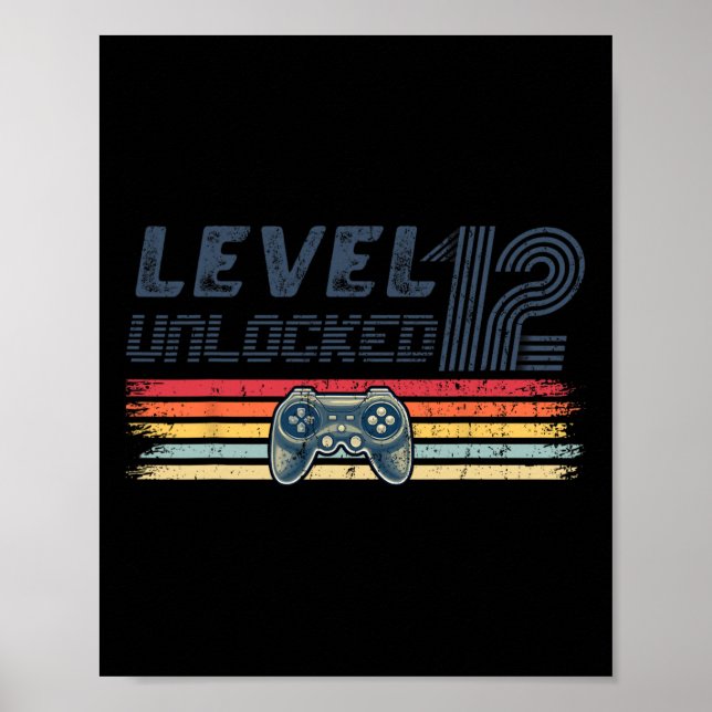 Poster Level 12 Unlocked Video Game 12th Birthday Gamer B (Frente)