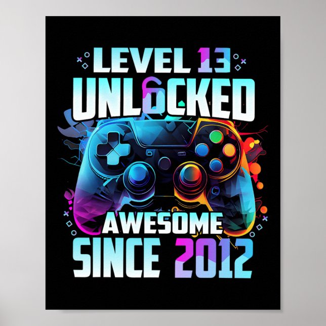 Poster Level 13 Unlocked Awesome Since 2012 13th Birthday (Frente)