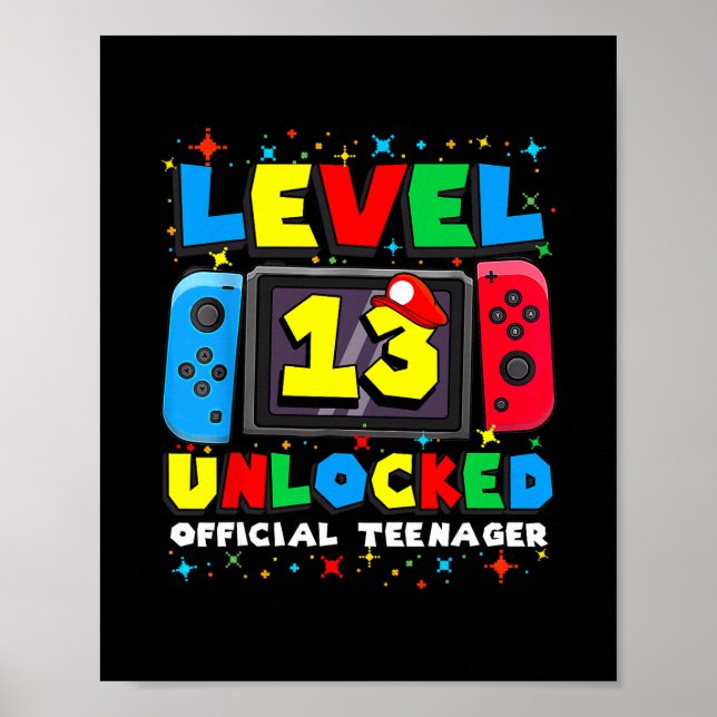 Poster Level 13 Unlocked Gamer 13th Birthday Gift Video G (Frente)