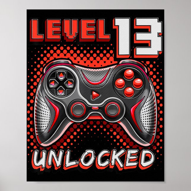 Poster Level 13 Unlocked Video Game 13th Birthday Gamer B (Frente)