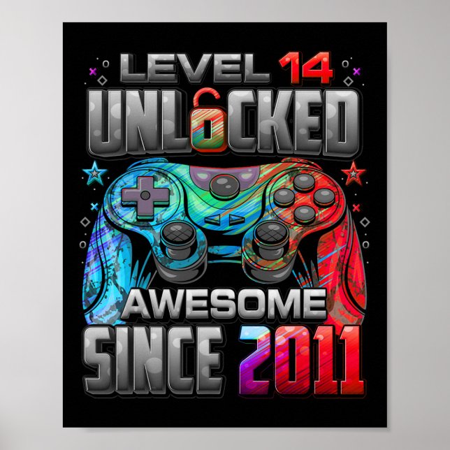 Poster Level 14 Unlocked Awesome Since 2011 14th Birthday (Frente)