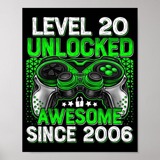 Poster Level 20 Unlocked 20 Year Old Boys 20th Birthday B (Frente)