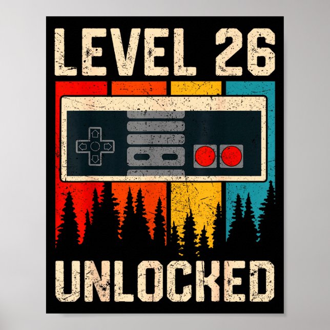 Poster Level 26 Unlocked Video Game Controller Birthday M (Frente)