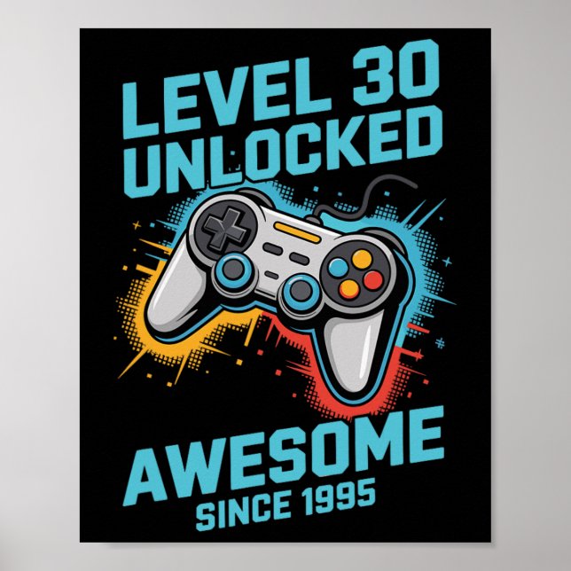 Poster Level 30 Unlocked Gamer 30th Birthday  (Frente)