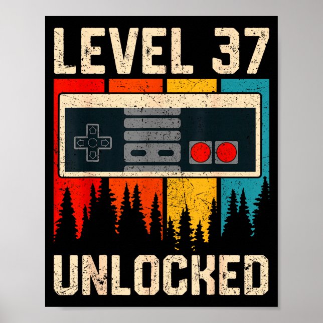 Poster Level 37 Unlocked Video Game Controller Birthday M (Frente)