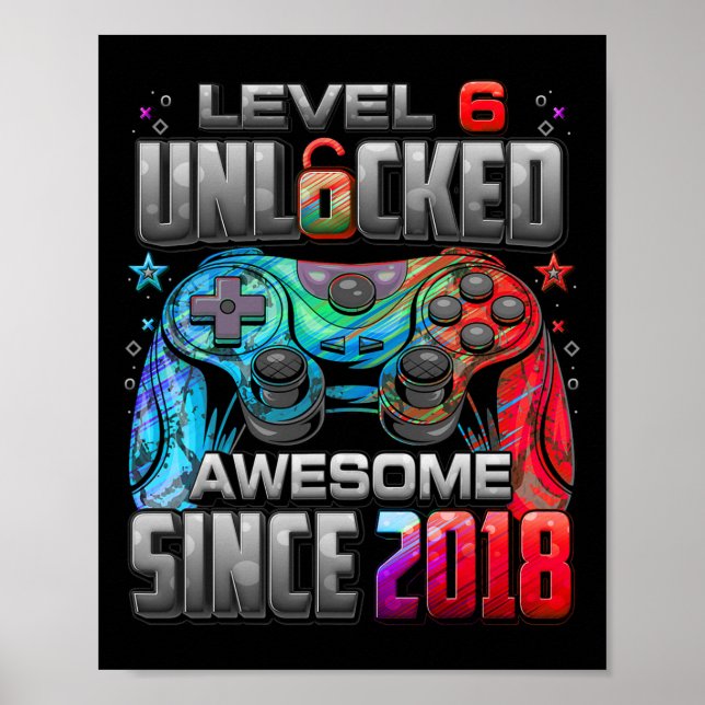Poster Level 6 Unlocked Awesome Since 6th Birthday Gaming (Frente)