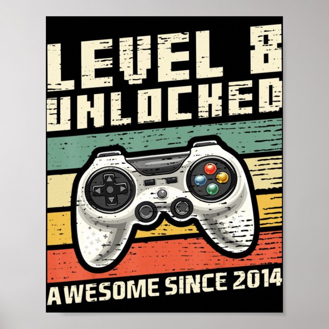 Poster Level 8 Unlocked Awesome 2014 Video Game 8th Birth (Frente)