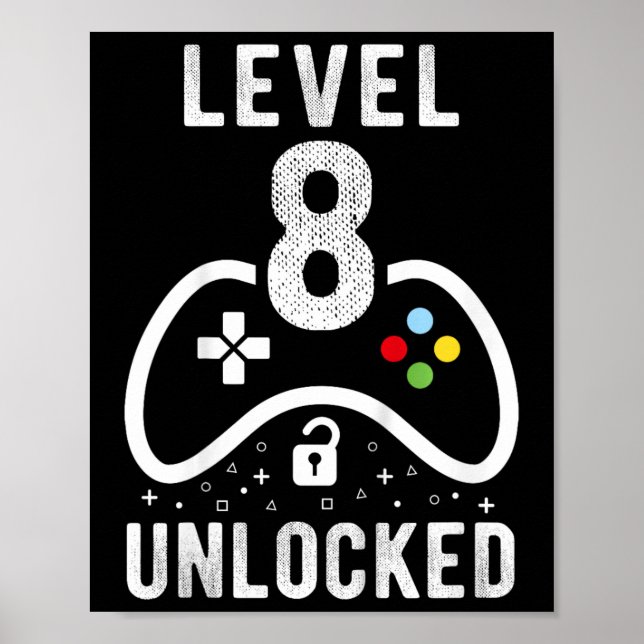 Poster Level 8 Unlocked Video Game 8th Birthday Gift  (Frente)