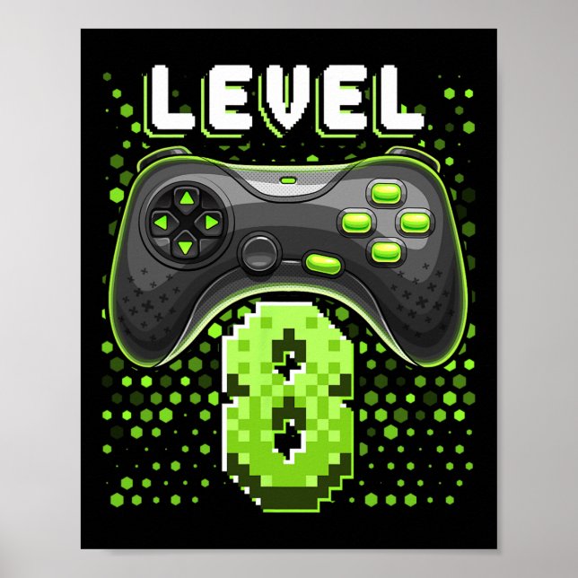 Poster Level 8 Video Game Controller 8th Birthday Gamer G (Frente)