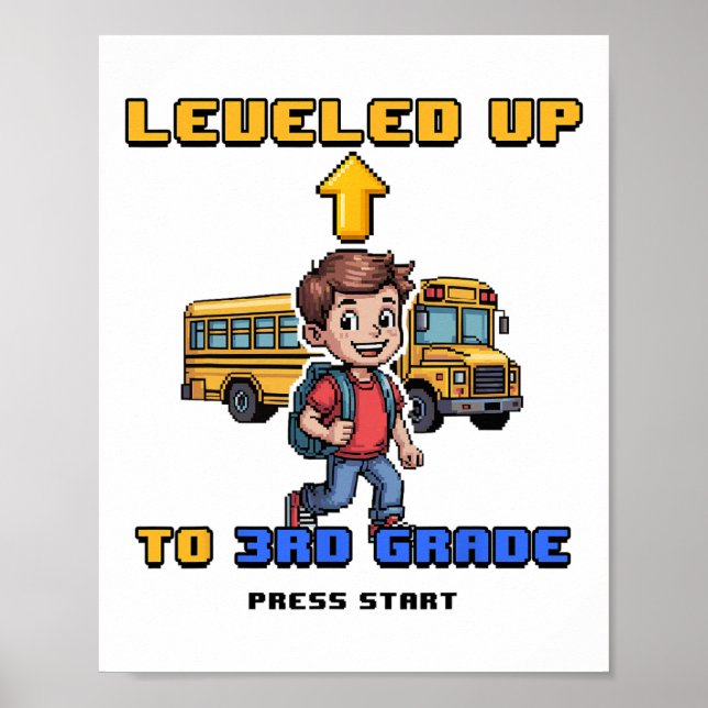 Poster Leveling Up 3rd Grade Ck To School Funny Gamer Boy (Frente)