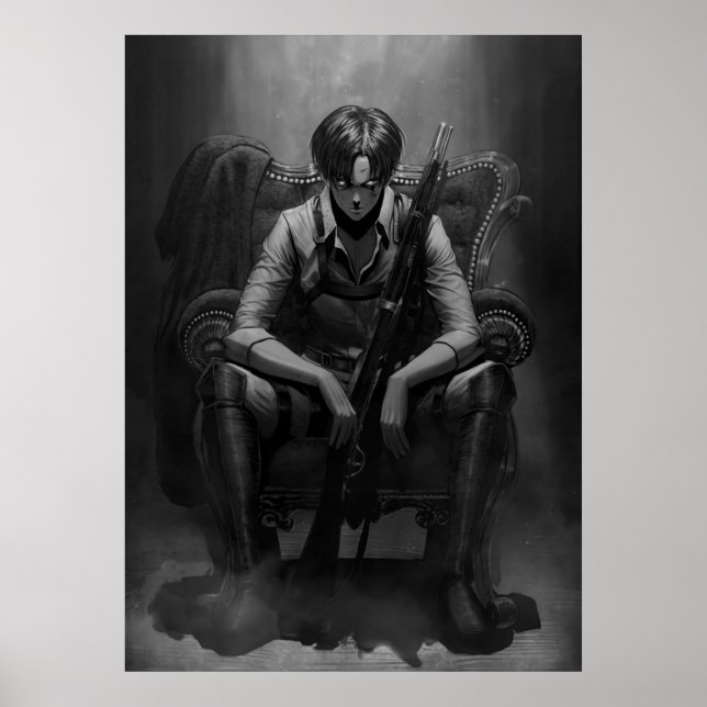 Poster Levi Do Capten Preto E Branco Com A Arma (Frente)