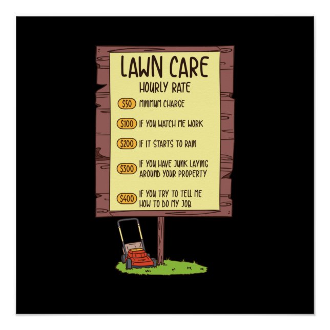 Pôster Lewn Mower - Lawn Care Hhour Rate (Frente)