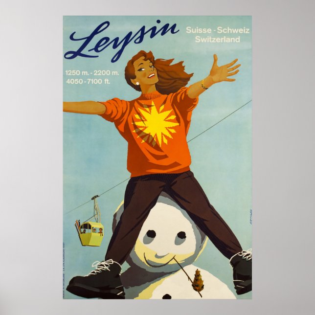 Pôster Leysin,Suiça,Poster de Esqui (Frente)