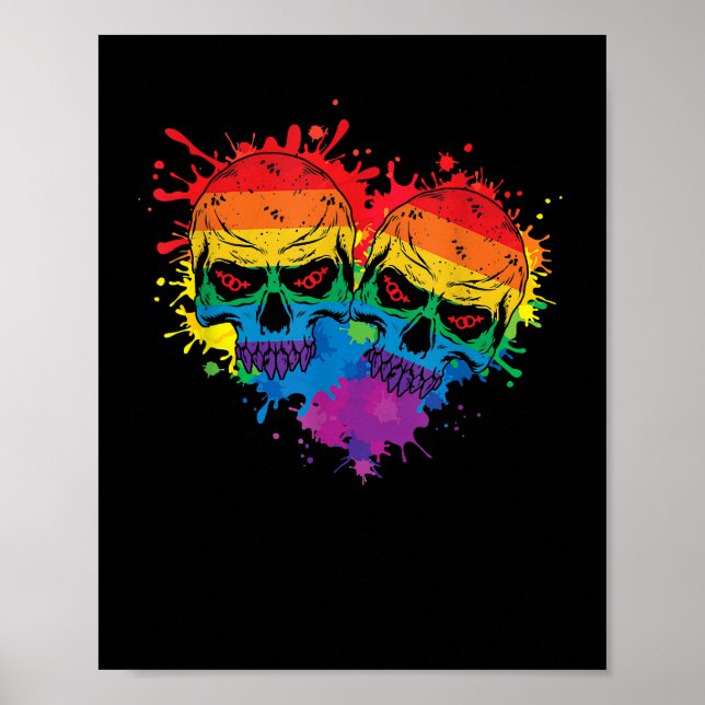 Poster Lgbt Heart Orgulho gay Skull Rainbow Love LGBT Sup (Frente)