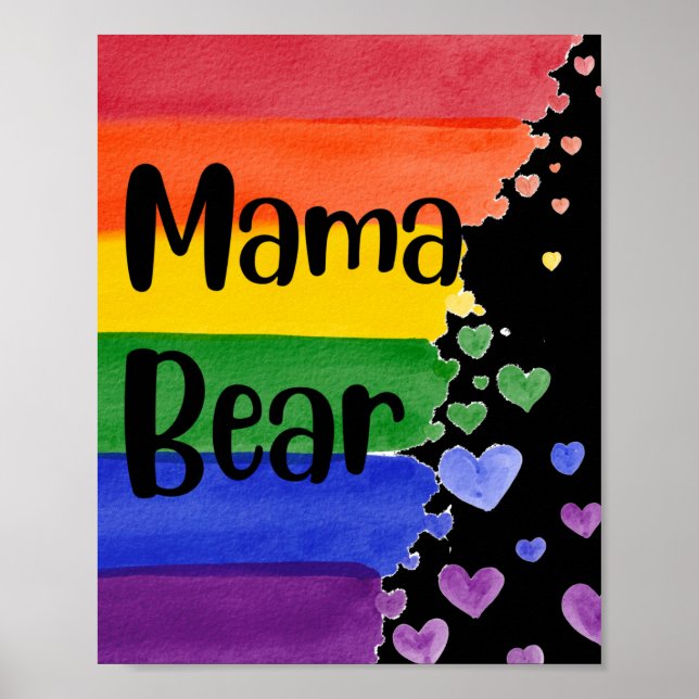 Poster LGBT+orgulho. Mama urso. Ama arco-íris. (Frente)