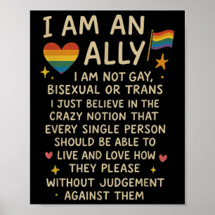 Poster Lgbtq Retro Eu Sou Um Aliado Não Sou Gay Biual Ou
