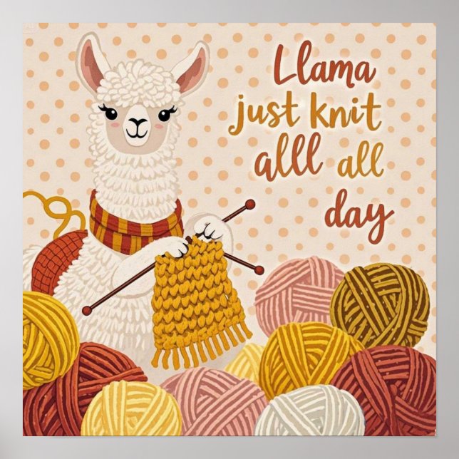 Poster Lhama de desenho animado vestindo um cachecol de t (Frente)