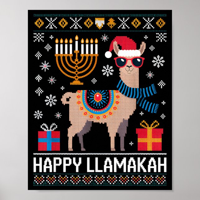 Poster Lhama Feliz e Divertida Llamakah Com Menorá  (Frente)