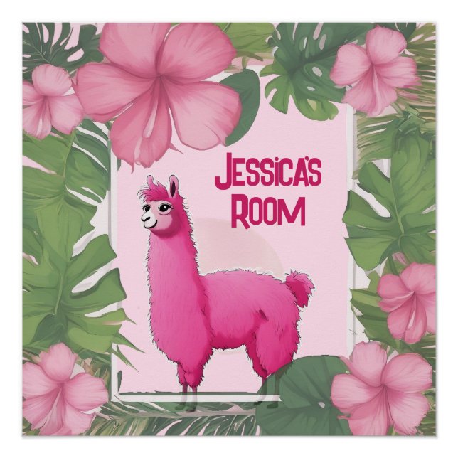 Pôster Lhama Feliz Sorridente Rosa (Frente)
