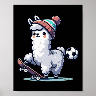 Poster Lhama Fofa Em Skate Com Boné Byll De Futebol