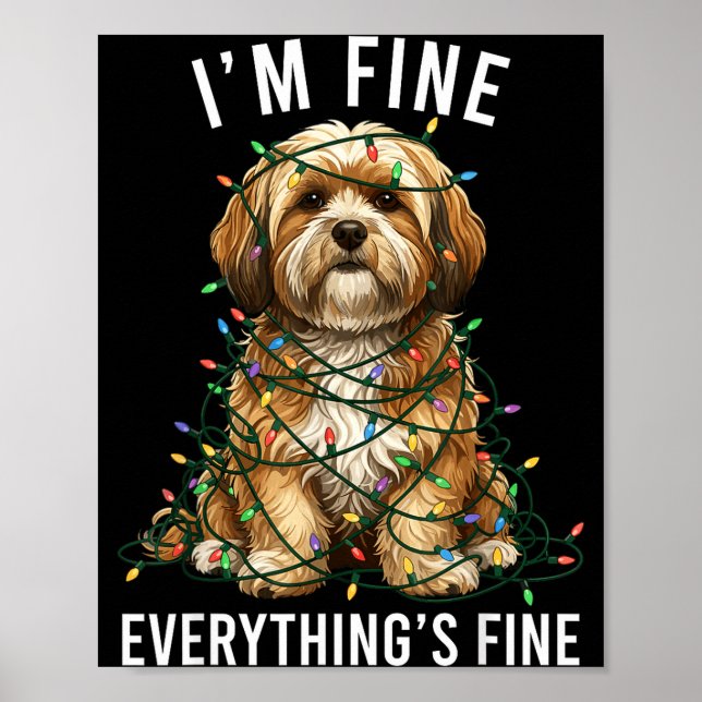 Poster Lhasa Apso Christmas I'm Fine Everything Is Fine  (Frente)