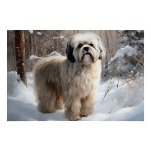 Pôster Lhasa Apso Deixe Nevar Natal