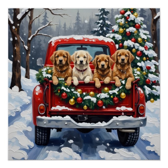 Pôster Lhasa Apso Natal Caminhão Vermelho Feriado (Frente)