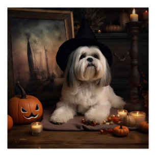 Pôster Lhasa Apso Pumpkins Halloween Scary