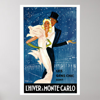 Pôster L'Hiver um anúncio de Viagens vintage Monte Carlo
