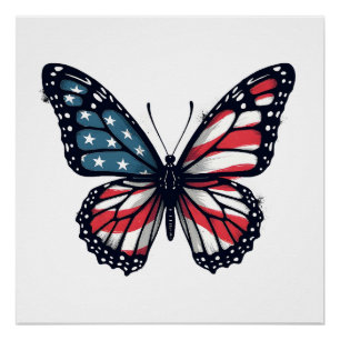 Pôster Libélula Patriótica da Bandeira Americana 4 de Jul