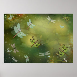 Poster Libélulas e trabalhos de arte de Lillies da água