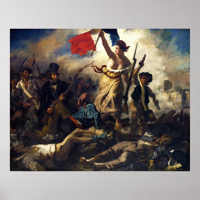 Pôster Liberdade liderando as Pessoas de Eugene Delacroix (Frente)
