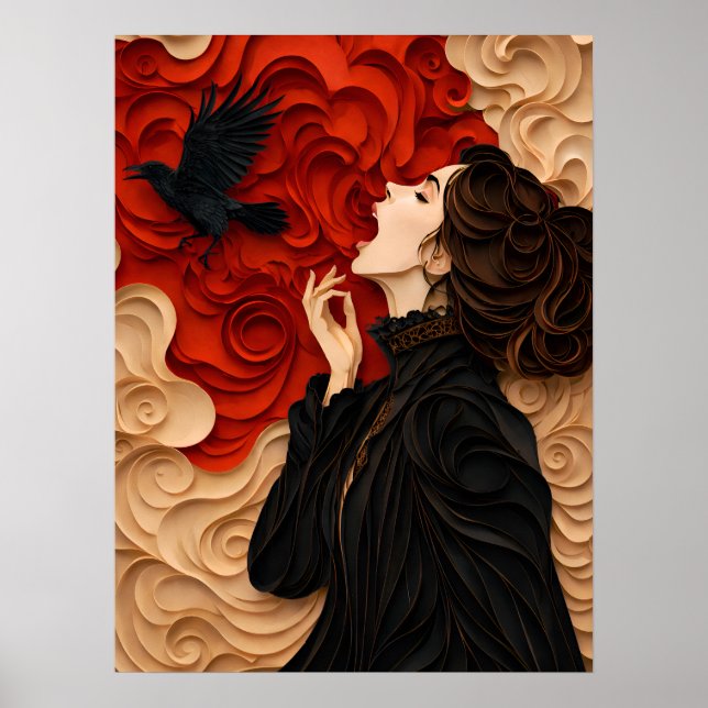 Poster liberdade: mulheres góticas com corvo  (Frente)