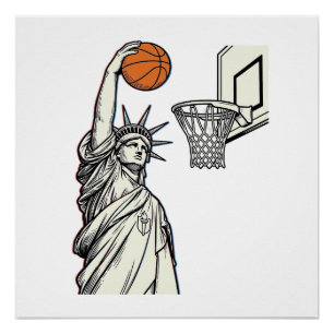 Pôster Liberty Basquete Enterrada Desenho de Gravura Vint