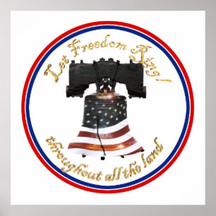 Poster Liberty Bell com Bandeira Americana - Deixe a Libe
