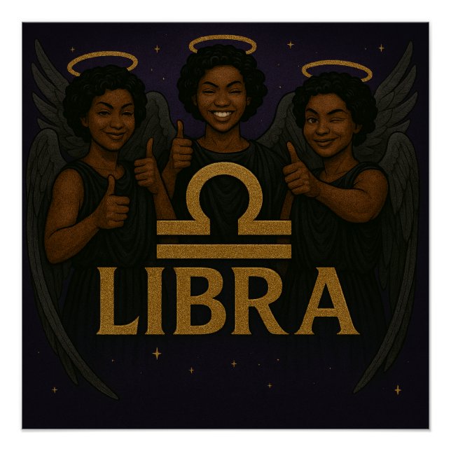 Pôster Libra Black Angel Zodiac - Poster brilhante (Frente)