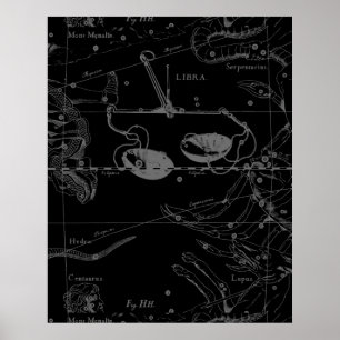 Pôster Libra Constellation Map Hevelius 1690 Sept Out