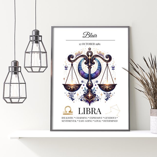 Poster Libra Personalizada Elegante Zodiac Watercolor (Criador carregado)