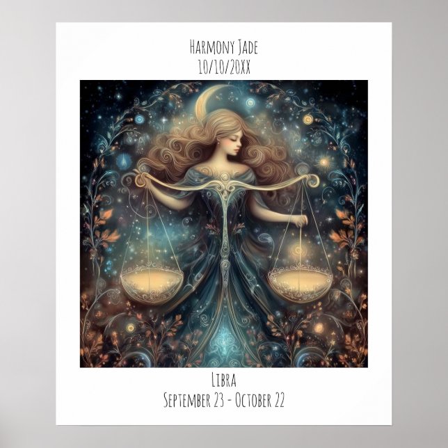 Poster Libra Zodiac Astrology Name & Birthday (Frente)