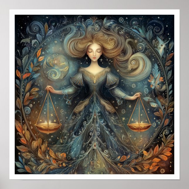 Poster Libra Zodiac Birth Sign Astrology Celestial (Frente)