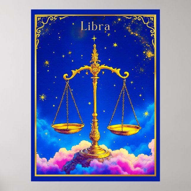 Poster Libra Zodiac Scales in a Star-Filled Sky (Frente)