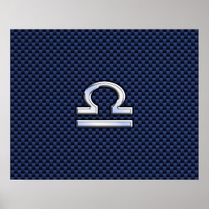Poster Libra Zodiac Sign on Navy Blue Carbon Fiber