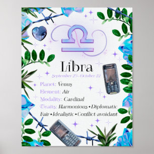Poster Libra Zodiac - Sinal de Estrela Y2K Branco 4:5 Pos